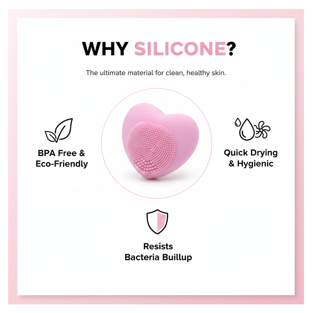 Heart-Shaped Silicone Face Wash Brush – Facial Cleansing Scrubber for Women