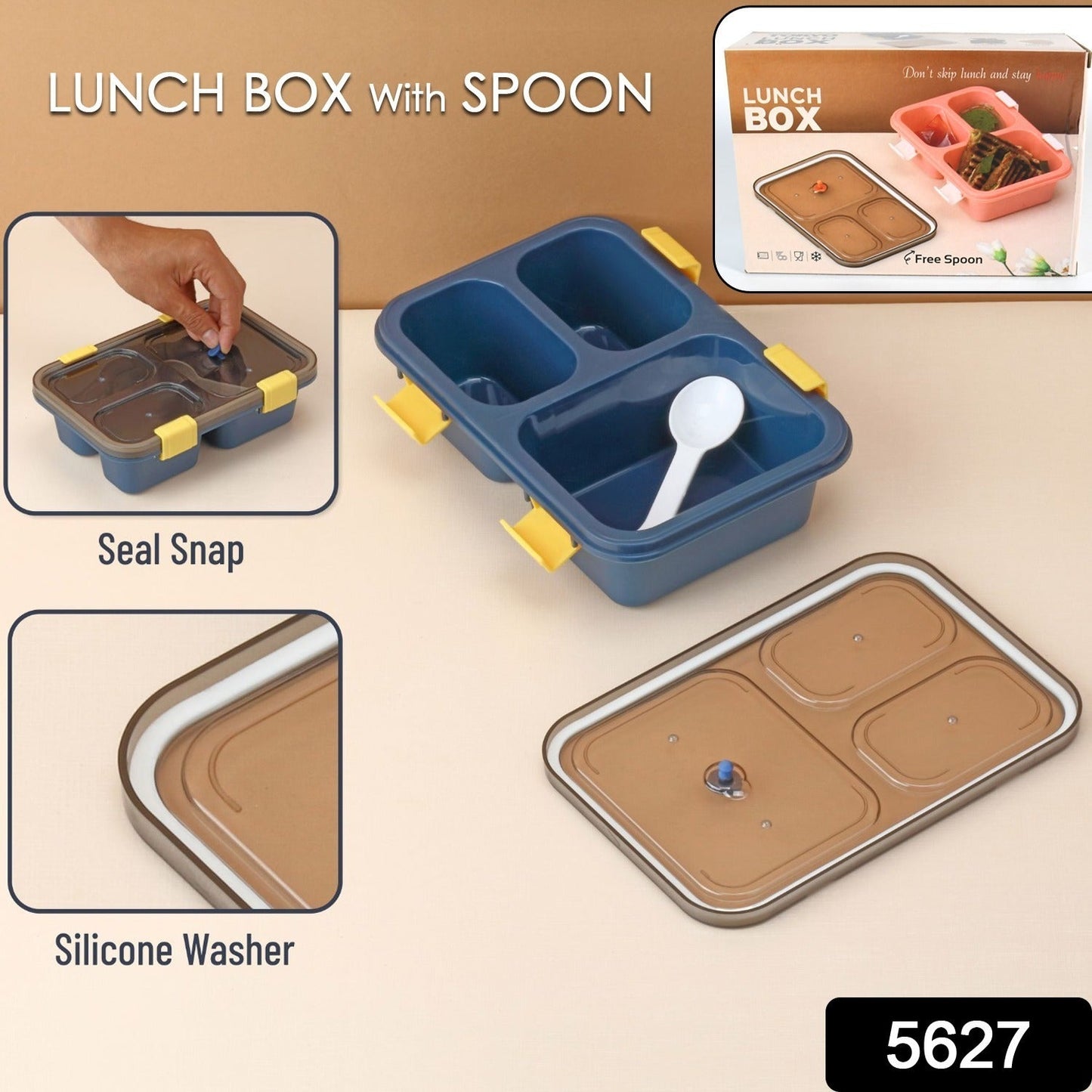 Plastic Lunch Box for Kids, Lunch Box (3 Compartment Lunch Box)