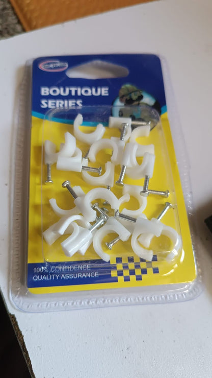 Wire Wall Clips, Plastic Cable Clips Round Wire Pins with Steel Nail (20 Pcs Set)